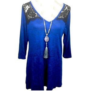 New New Recruit Embroidered Long Blue Lace Maternity Tunic Top